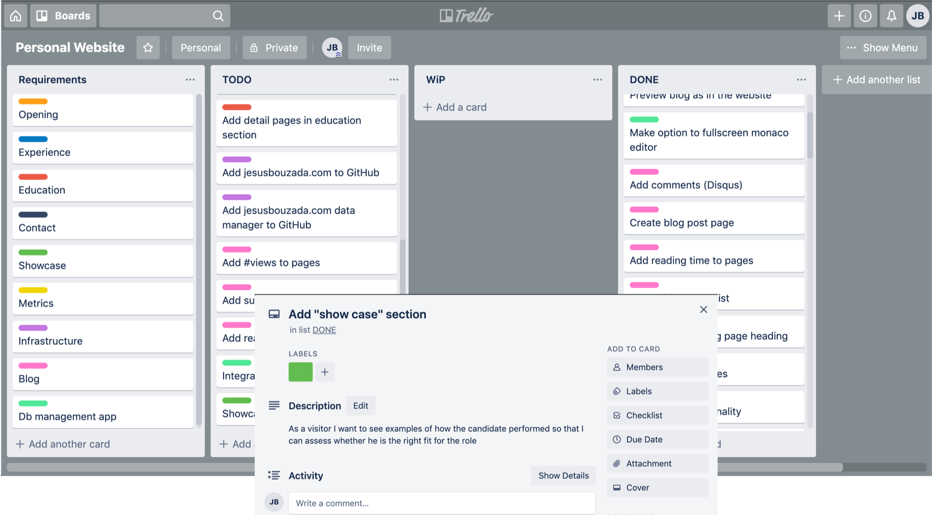 Tracking development with Trello